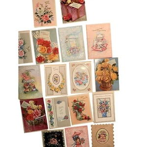 Vintage Assorted Greeting Cards Cats Roses Flowers UNUSED Lot of 17 READ - Picture 1 of 1