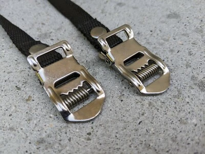 1 par de clips de puntera de nailon negros correas calidad pista bicicleta bicicleta abrazadera de pedal Foto 1 de 4