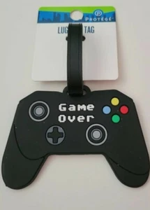 Protege Brand Black & White Game Over Remote Luggage ID Address Tag - Picture 1 of 5