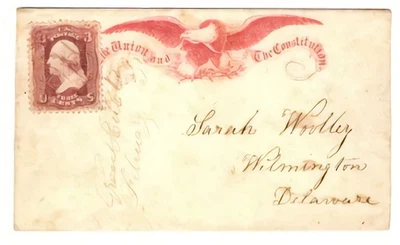 US  PATRIOTIC #65 cat.$125.00 UNION & THE CONSTITUTION SHOWS EAGLE DELAWARE - Image 1 of 2