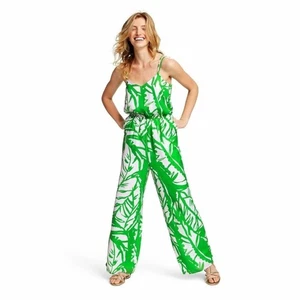 Lilly Pulitzer Jumpsuit Palm Leaf Tropical Green Wide Leg Größe L - Bild 1 von 8