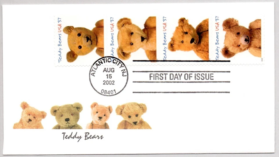 TEDDY BEARS #3653 BRUIN #3654 #3655 STICK #3656 IDEAL FIRST DAY OF ISSUE FDC - Image 1 of 1