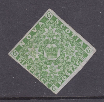 Nova Scotia Sc 4 MOG. 1851 6p yellow green Crown & Flowers, fresh, - Image 1 of 3