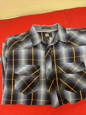 Rock & Republic Mens Small Blue Orange Western Button Down Short Sleeve Shirt  - Image 1 of 4