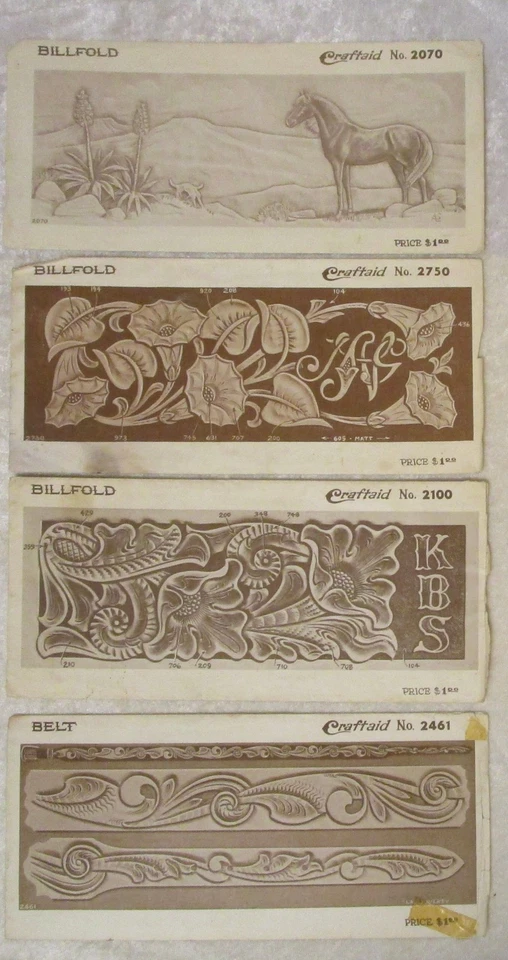 Plantillas de talla de cuero vintage, florales, caballos, más lote/4, carteras y cinturón Foto 1 de 4