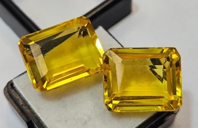 Yellow Topaz Pair Emerald Cut 31-32 Ct For Earring & Stud Making Gemstone - Image 1 of 4