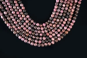 Natural Black Matrix Rhodonite Gemstone 8 MM Round Smooth Beads Strand 15.5" - Picture 1 of 3