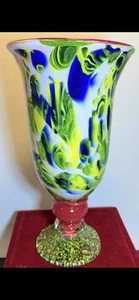 Multi Colored Footed Blown Glass Vase. Handmade - Picture 1 of 5