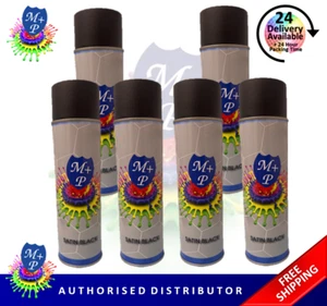 MP Paints SATIN BLACK 500ml x 6 Acrylic Spray Paint Quick Dry Aerosol Can - Picture 1 of 4