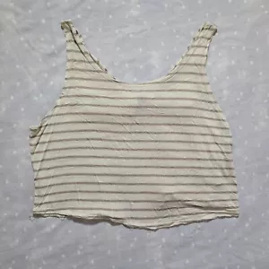Charlotte Russe Women's Cropped Tank Top Size Large Ivory Tan Stripes Open Back  - Picture 1 of 6