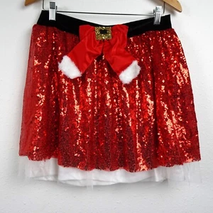 Girls Sequin Skirt Size L Red with Tulle Elastic Waist Holiday Christmas - Picture 1 of 10