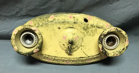 Victorian Brass Double Ceiling Light Flush Mount VTG Egg & Dart Old 1688-22B Cover