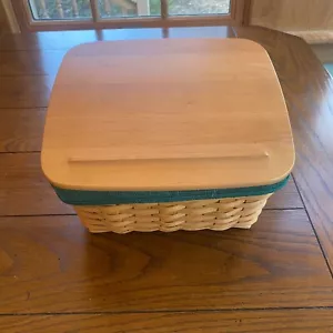 2001 Longaberger Card Keeper Basket w/Protector, Liner, Wood Lid and Ivy liner - Picture 1 of 11
