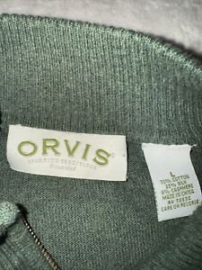 Orvis Sweater Mens Large Green Cashmere Blend 1/4 Zip Mock Neck Pullover Classic