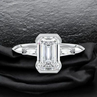  Diamond Wedding Ring Lab Grown Emerald 2.2 Carat 14k White Gold IGI E F  VS - Image 1 of 4