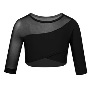 Kids Girls Dancewear Performance Crop Top With Trousers Modern Tracksuit Shiny - Picture 1 of 73