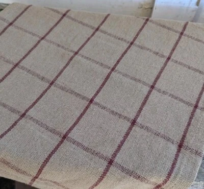 New Primitive Checkered Table Runner Red Tan 32" x 14" Coverlet Short Grain Sack - Image 1 of 2