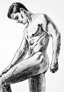 Male /Nude Drawing ink and pen Nudeman Original Art  Signed by Artist 8х6 LGBT - Picture 1 of 3