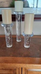 KOSTA BODA Kjell Engman Crystal Candle Holders - Set of 3 - "Cool" Collection - Picture 1 of 4