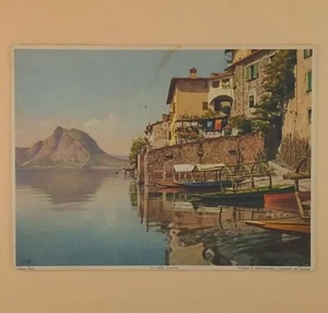 Vintage Art Print - Coast Of Gandria In Lugano, Switzerland - Picture 1 of 2
