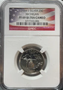 2004 S Proof Silver Michigan Quarter graded by NGC PF 69 ULTRA CAMEO - Picture 1 of 2