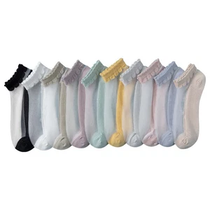 Lindos calcetines tobilleros de seda de encaje transparente para mujer parte inferior de algodón elásticos ultrafinos bajos ∷ - Imagen 1 de 20
