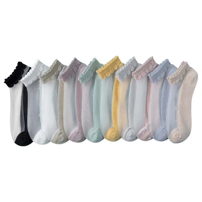 Women's Sheer Lace SilkAnkle Socks Cotton Bottom Ultra-thin Elastic Low Cute ∷ - Imagem 1 de 4