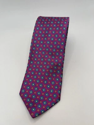 Corbata de seda Robert Talbot rosa fushia azul estampado geométrico Foto 1 de 4