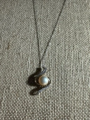 "Collar Vintage Plata de Ley 925 Perla Diamante 18"" Cadena Joyería Regalo Mujer" Foto 1 de 4