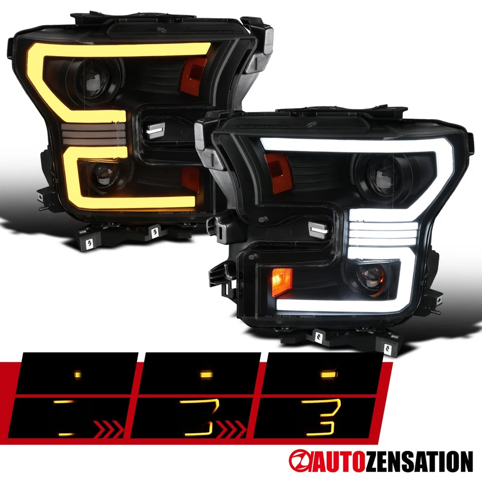 Fit 2015-2017 Ford F150 Black Smoke Projector Headlights LED Sequential Signal Foto 1 de 4