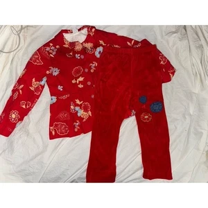 Cakewalk Co girls outfit Holland red velour bottoms peplum top floral design - Picture 1 of 12