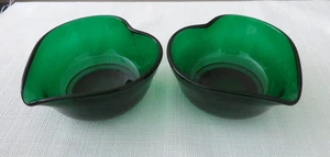 Pair Emerald Glo Fenton Heart Relish Condiment Bowls Exc Cond 1940-50's - Picture 1 of 9