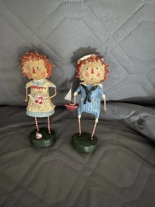 Lori Mitchell Raggedy Ann & Andy Resin Folk Art Set Of 2 - Picture 1 of 2
