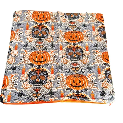 Halloween Pillow Case Throw Pillow Cover Pumpkins Skull Spider Orange Black 16" - Image 1 of 4