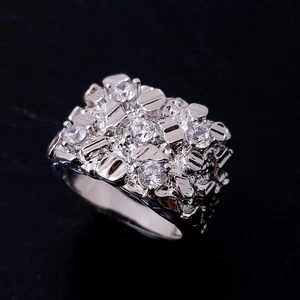 Mens Iced Out Chunky Nugget Ring Simulated Diamond 925 Silver Layered - Picture 1 of 5