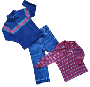 80s Great Plains Clothing Co Jeans Raw Hem Kids Boys 5R/ 2 L S Polo Rugby Shirts - Picture 1 of 16