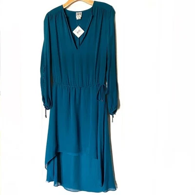 Haute Hippie Dress S 6 Blue Lace Up Sleeve Boho Hippie Romantic Silk NEW - Image 1 of 4