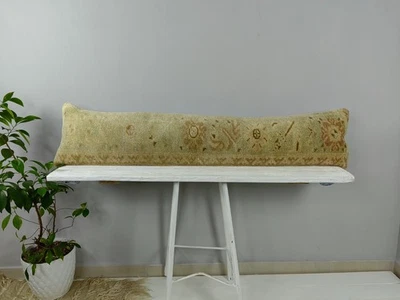 12x48 Long Lumbar Pillow Cover Turkish Vintage Rug Handmade Wool Cushion - Image 1 of 4