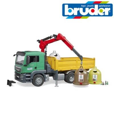 Bruder Toys 03753 Man TGS Tipping Truck with Crane & 3 Glass Recycling container - Image 1 of 3