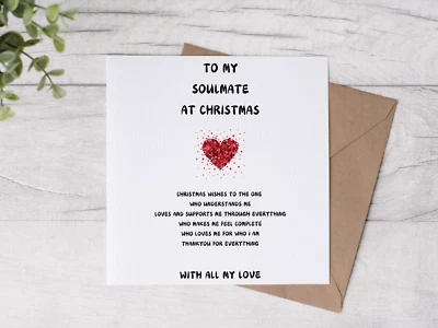 HONEYDAYDREAMS To my soulmate at Christmas hand designed and printed card