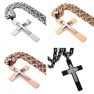 HOMBRE Cadena Bizantino Oro Negro Plata Acero Inoxidable Cruz Collar Lo último - Imagen 1 de 32