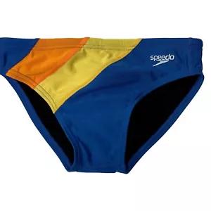 Vtg Speedo Blue Yellow Bikini Swim Suit Competition Swimming Racing Briefs Youth - Picture 1 of 4