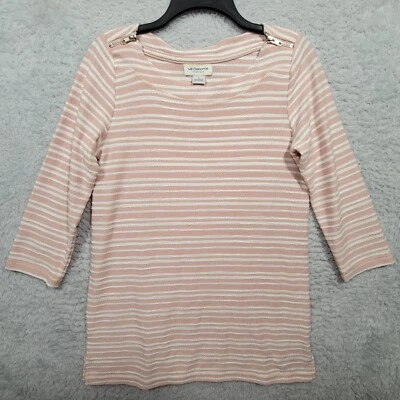 Liz Claiborne Weekend Shirt Womens Small Pink Striped 3/4 Sleeve Zipper Tunic - Image 1 of 4