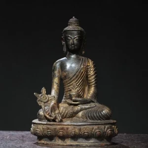 Antigua estatua de Buda Sakyamuni de bronce de Buda de la Medicina Menla de 19 cm - Imagen 1 de 7
