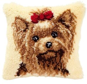 Yorkshire Terrier Latch Hook Kits Pillow Crochet Yarn Rug Pre-Printed Cushion.