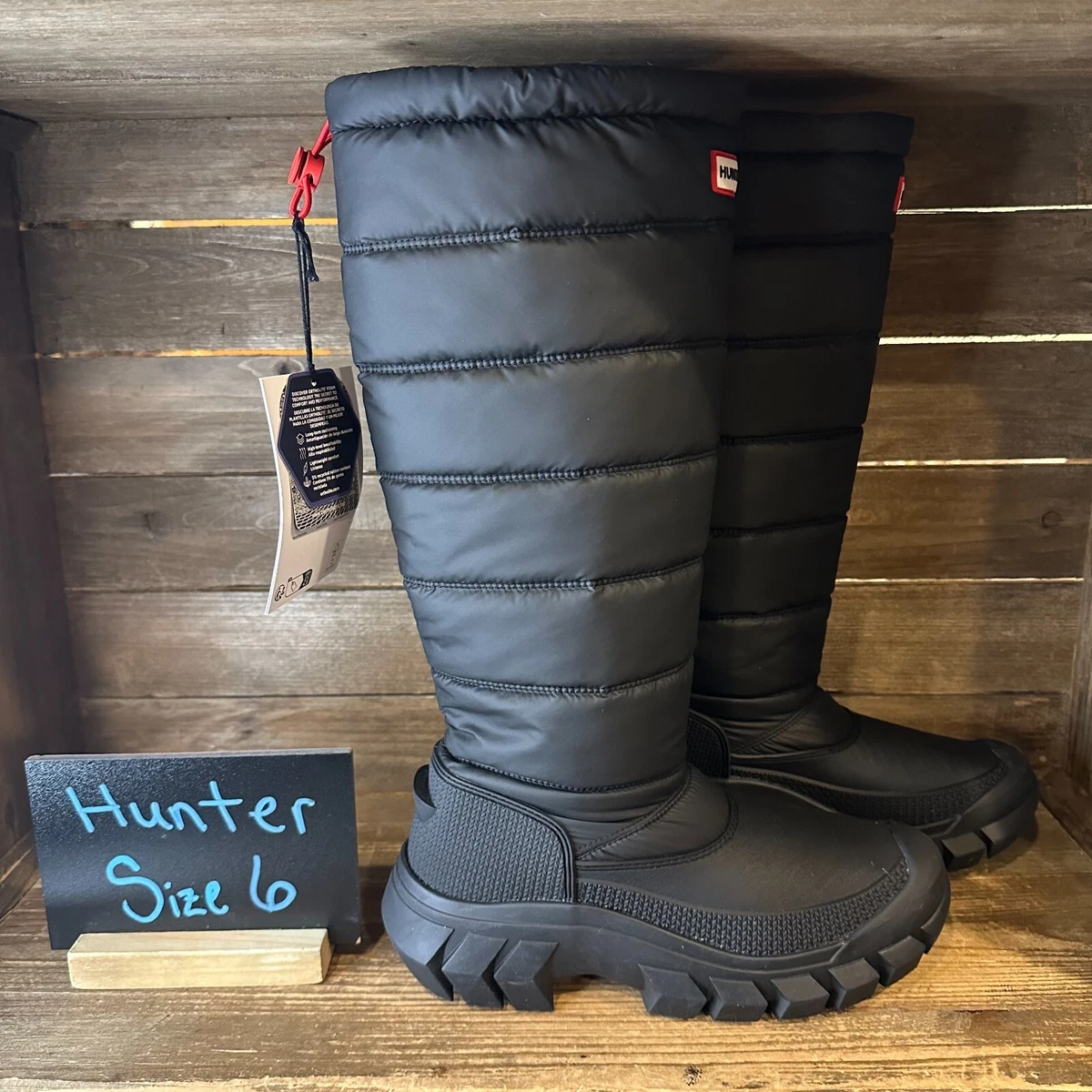 Hunter 黑色中筒女靴| eBay