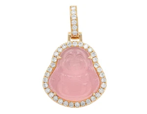 Buddha 9/10 CT Real Diamond Synthetic Jade Pendant 1.5" 10K Yellow Gold - Picture 1 of 4