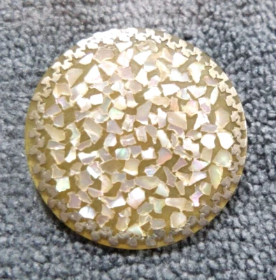 Fabulous Antique Horn MOP Mother of Pearl Inlay Button SPECKLED - Image 1 of 4