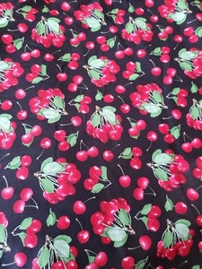 Quilting Fabric Bunches of Cherries 1 Yard Elizabeth's Studio Black Background - Picture 1 of 3