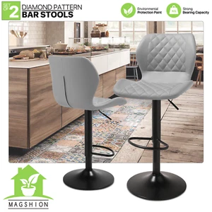 Grey 2x Adjustable Leather Counter Height Bar Stool Kitchen Swivel Dinning Chair - Picture 1 of 10